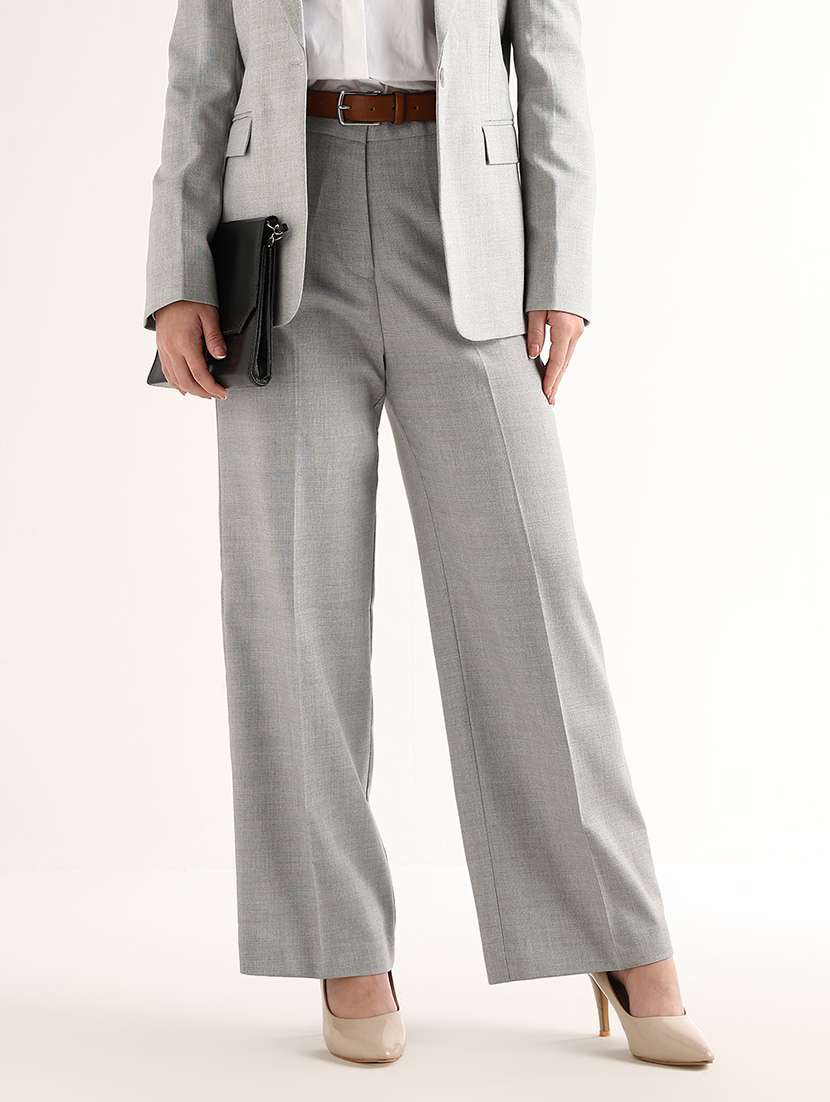 women self design mid rise wide leg trouser