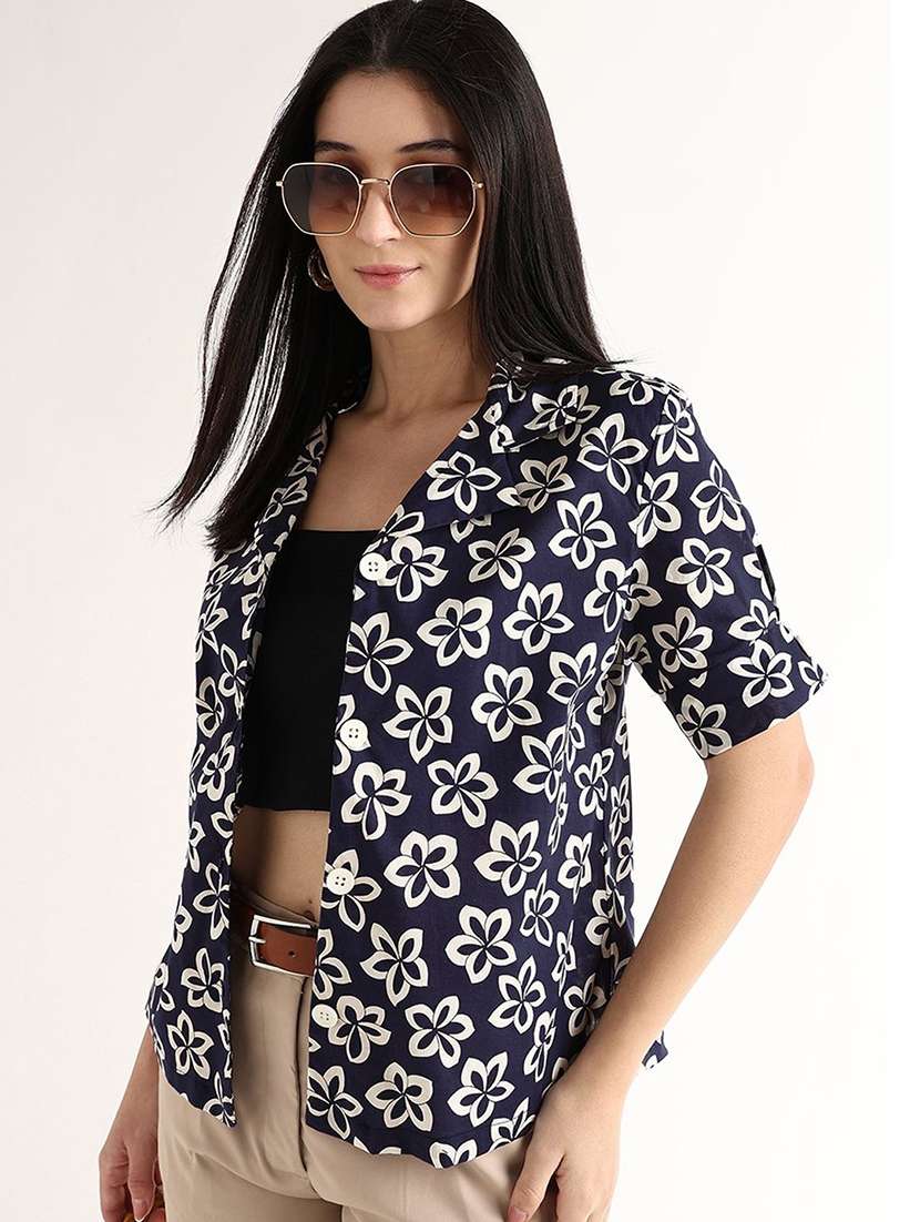 women printed short sleeves regular shirt