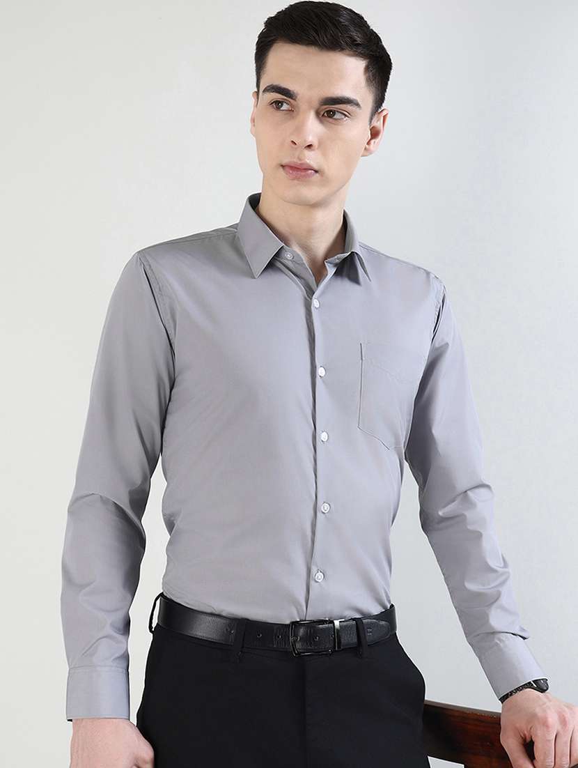 men solid long sleeve slim fit formal shirt