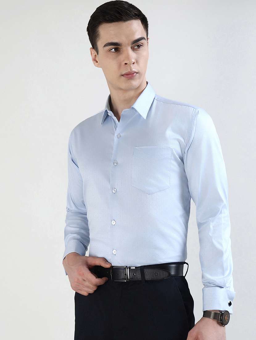 men self design long sleeve slim fit formal shirt