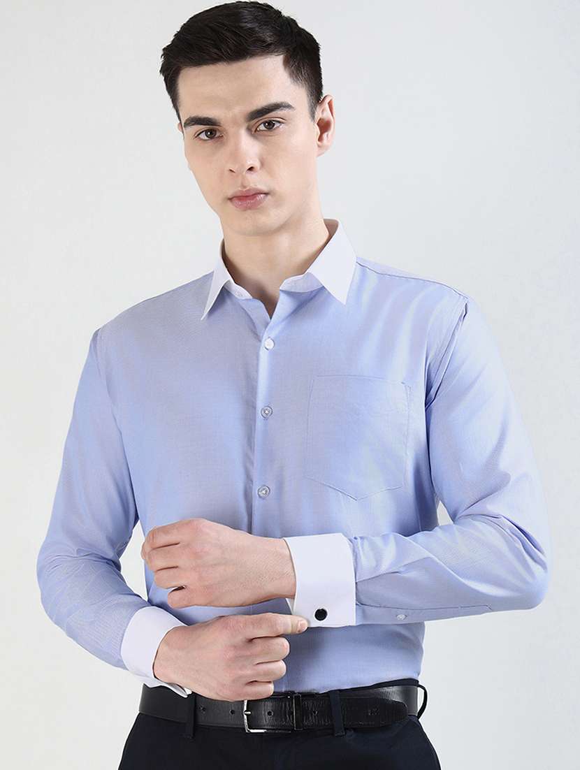 men self design long sleeve slim fit formal shirt