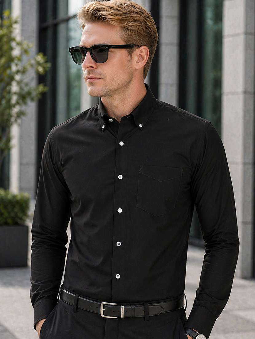 men solid long sleeve slim fit formal shirt