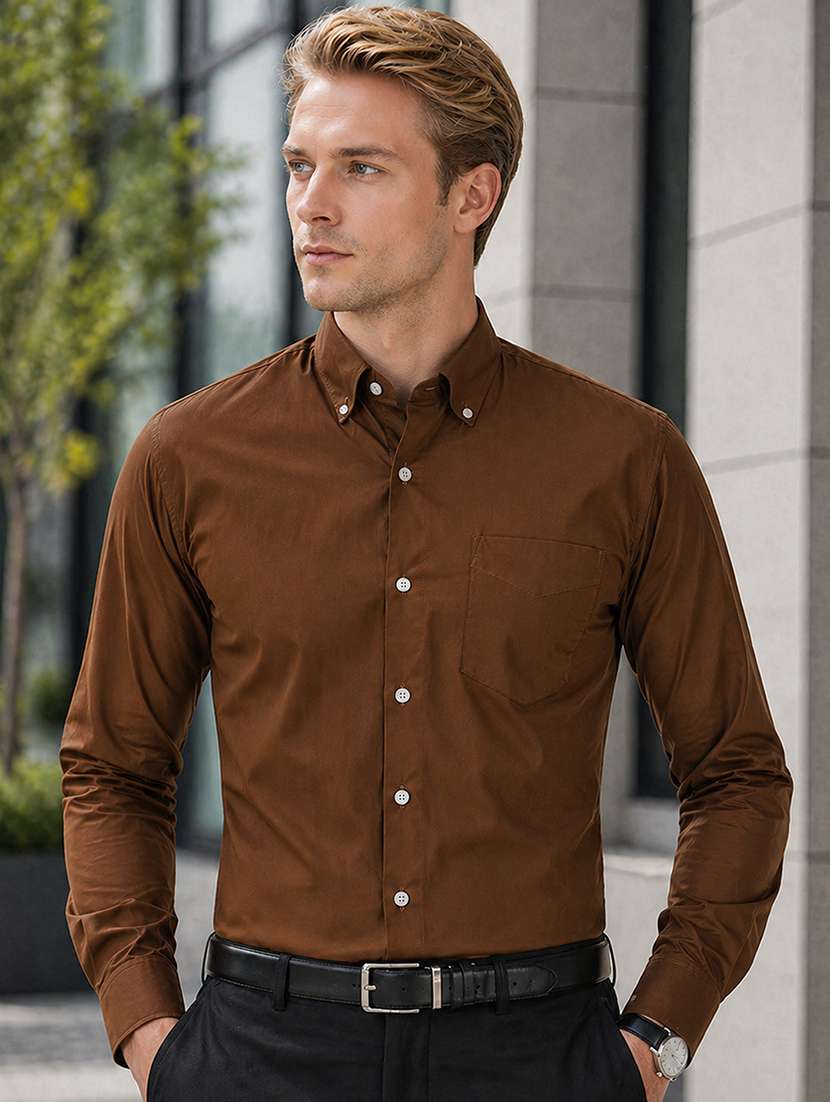 men solid long sleeve slim fit formal shirt