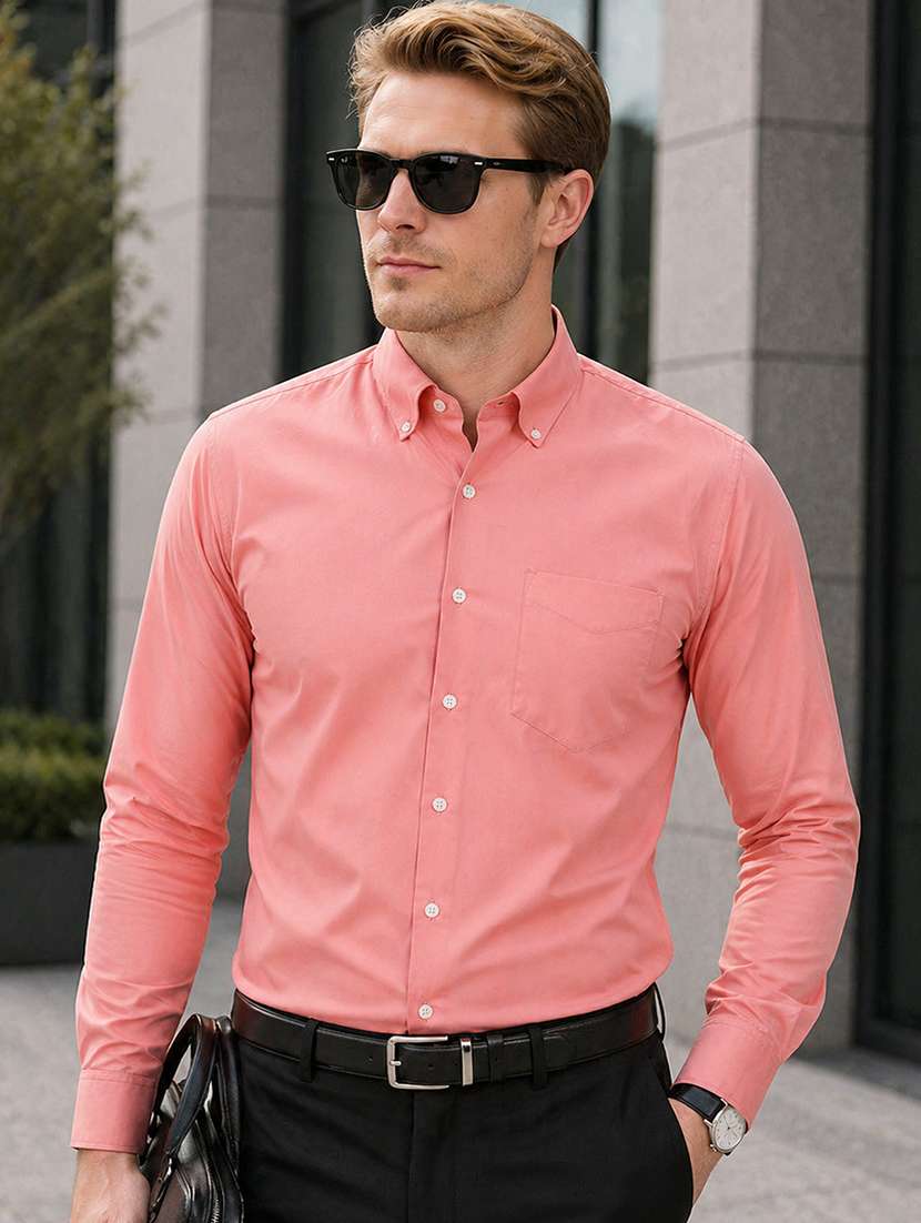 men solid long sleeve slim fit formal shirt