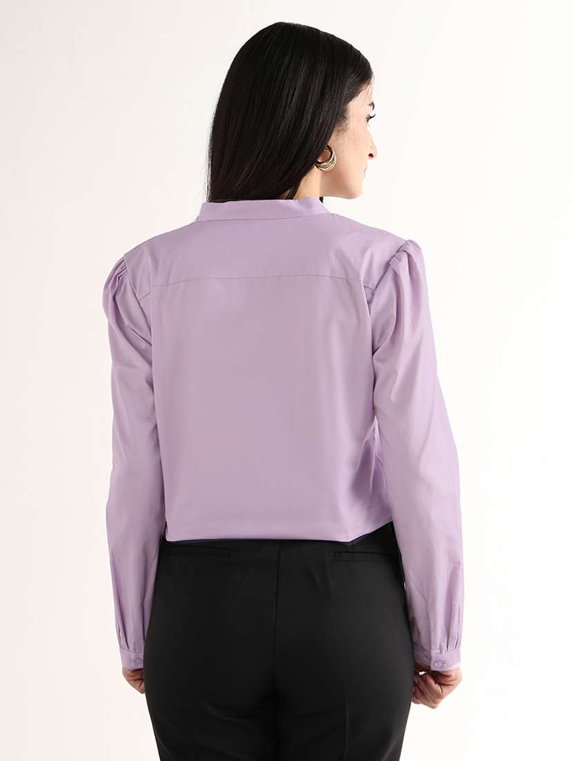women solid mandarin neck regular top - 22541013 -  Standard Image - 3