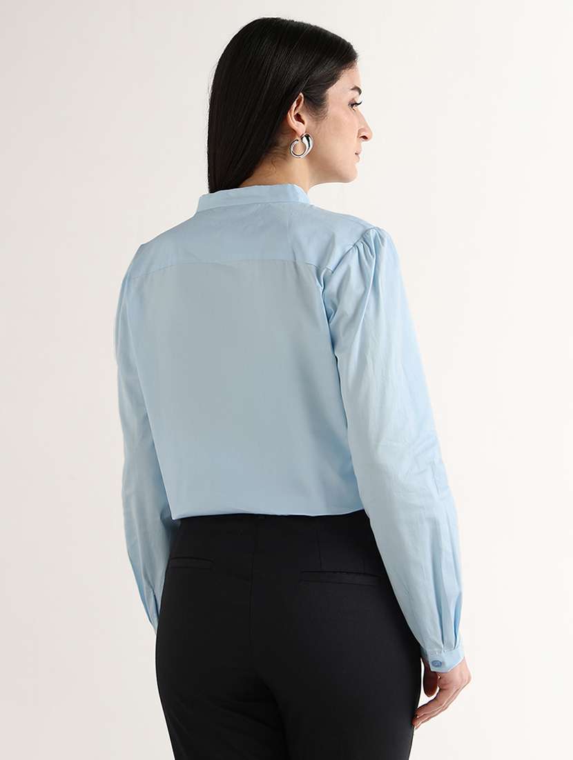 women solid mandarin neck regular top - 22541014 -  Standard Image - 3