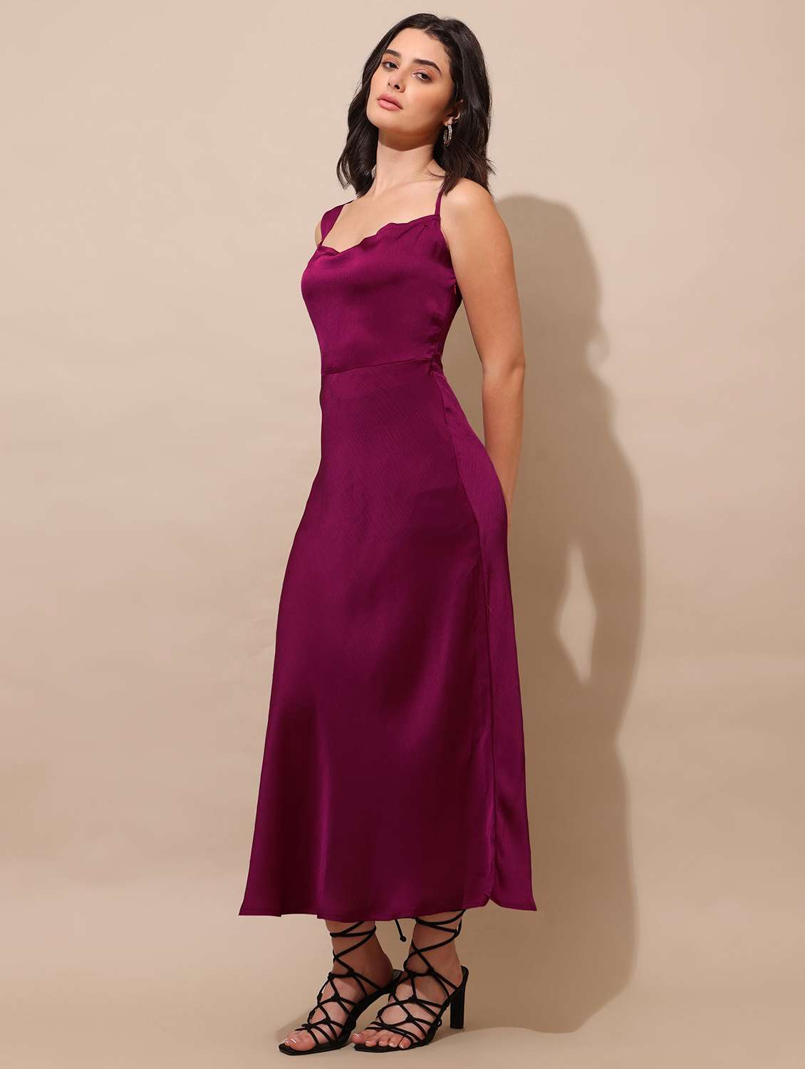 Women Solid Shoulder Strap A-line Dress - 22541070 -  Standard Image - 3