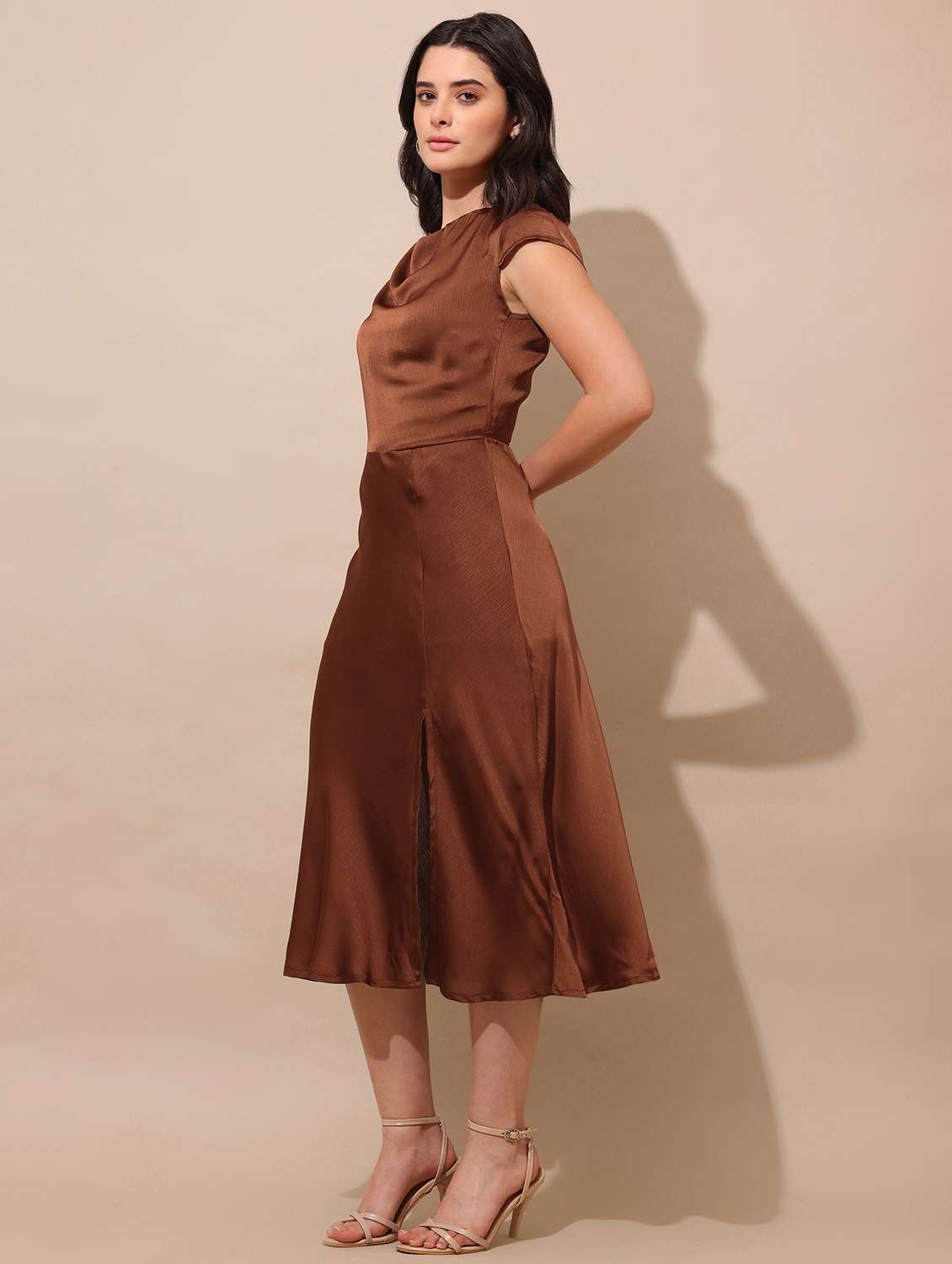 women solid cap sleeves fit and flare dress - 22541072 -  Standard Image - 3