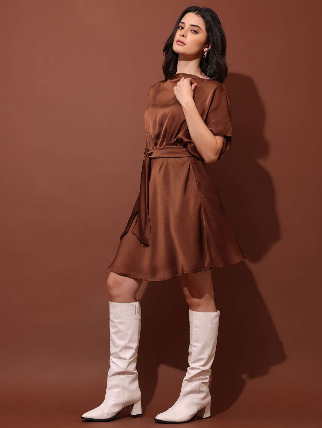women solid boat neck fit and flare dress - 22541080 -  Standard Image - 3