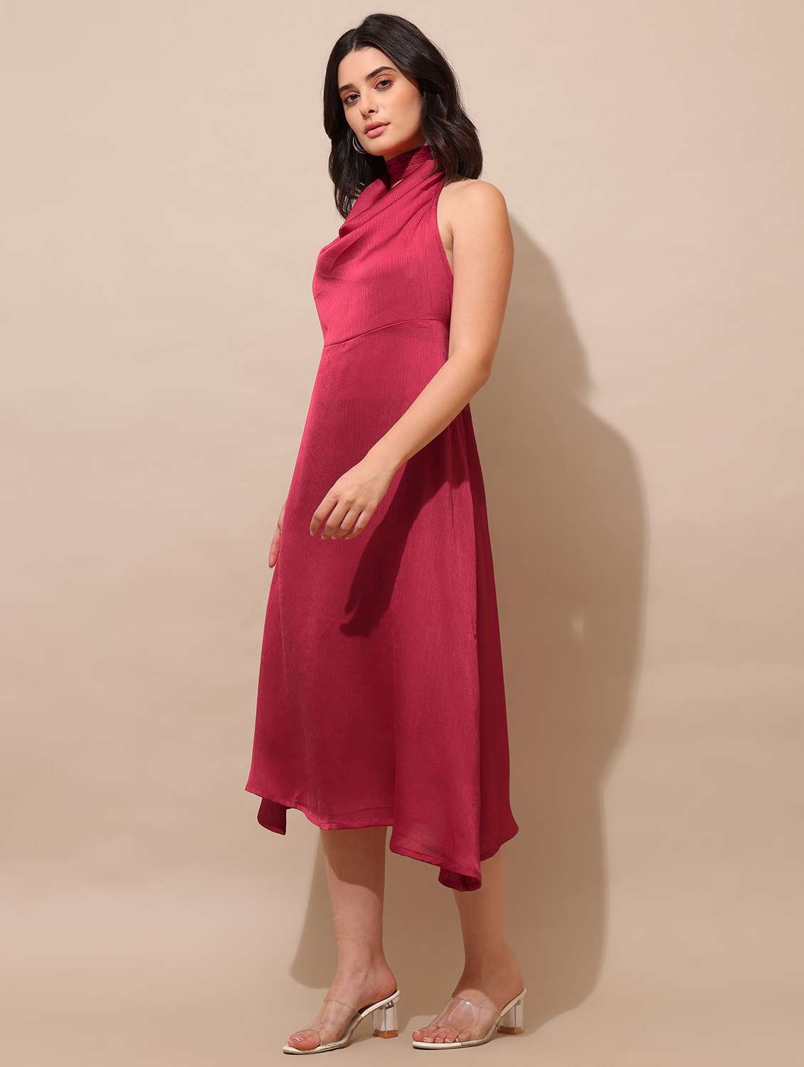women solid halter neck a-line dress - 22541086 -  Standard Image - 3