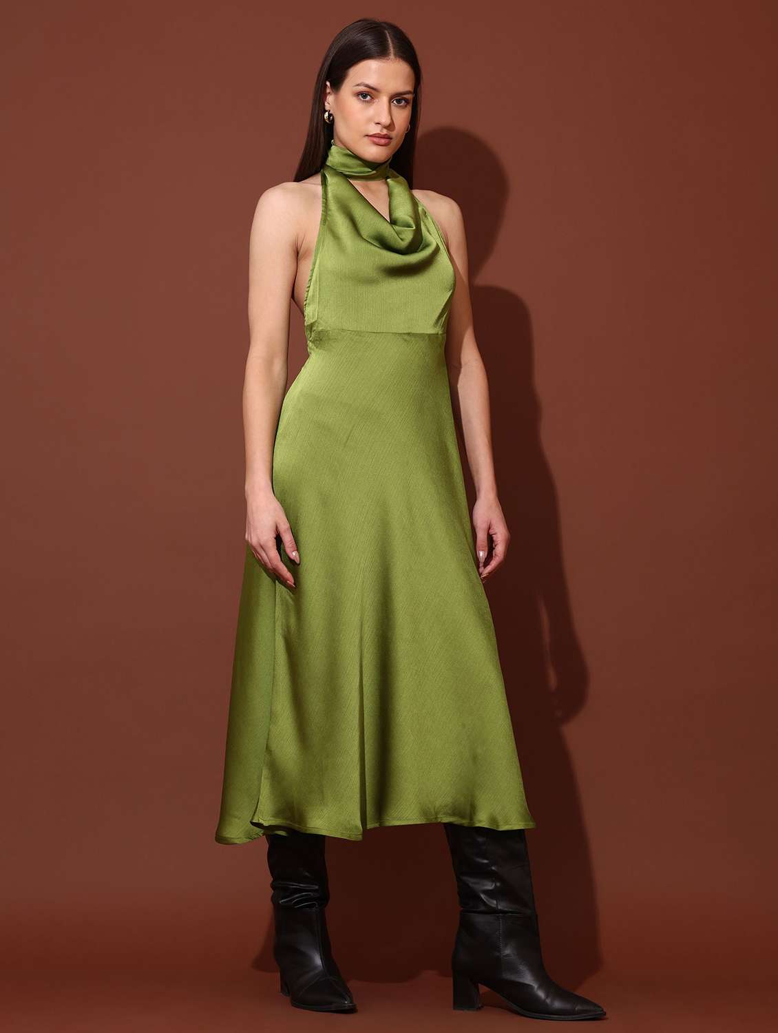 women solid halter neck a-line dress - 22541087 -  Standard Image - 3