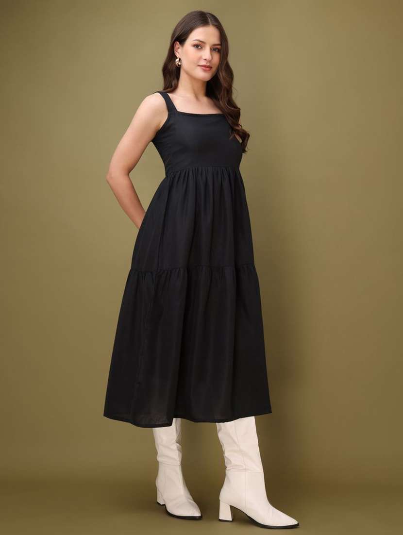 women solid shoulder strap tiered dress - 22541093 -  Standard Image - 3