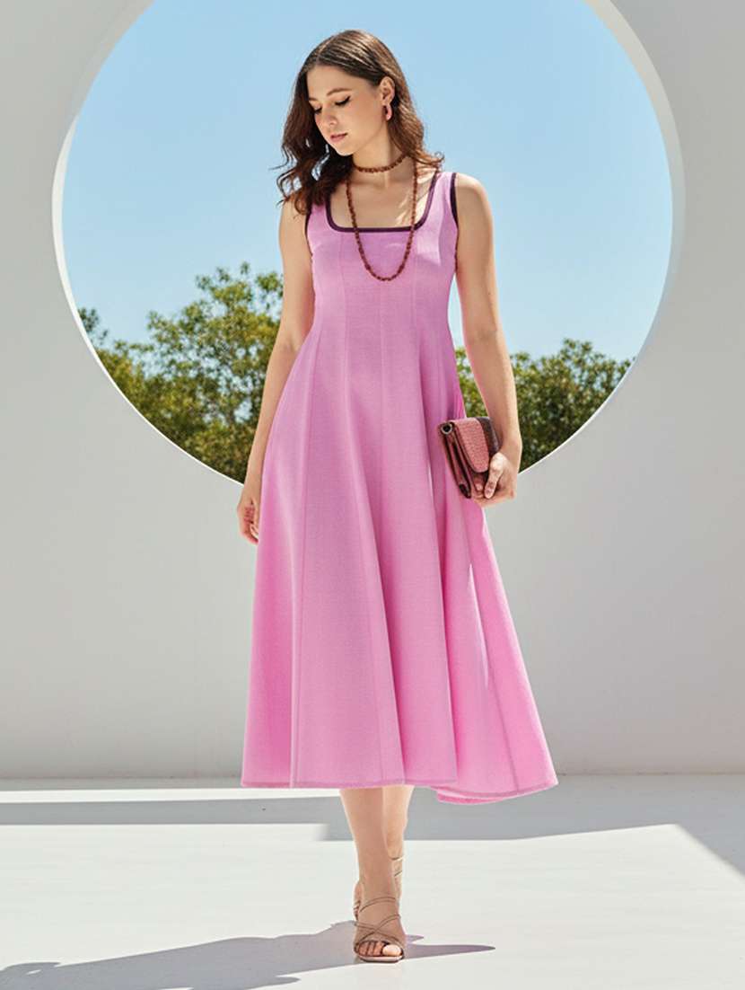 women solid sleeveless fit and flare dress
