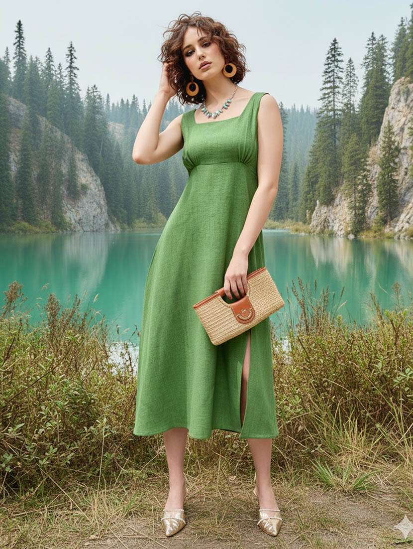 women solid sleeveless fit and flare dress