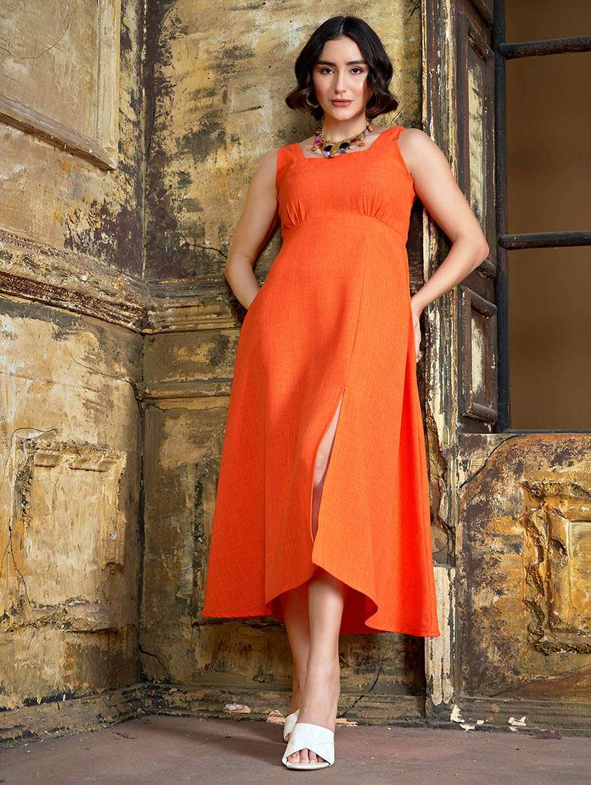 women solid sleeveless fit and flare dress