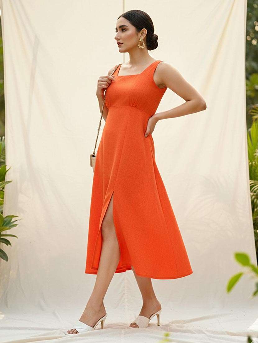 women solid sleeveless fit and flare dress - 22541172 -  Standard Image - 3