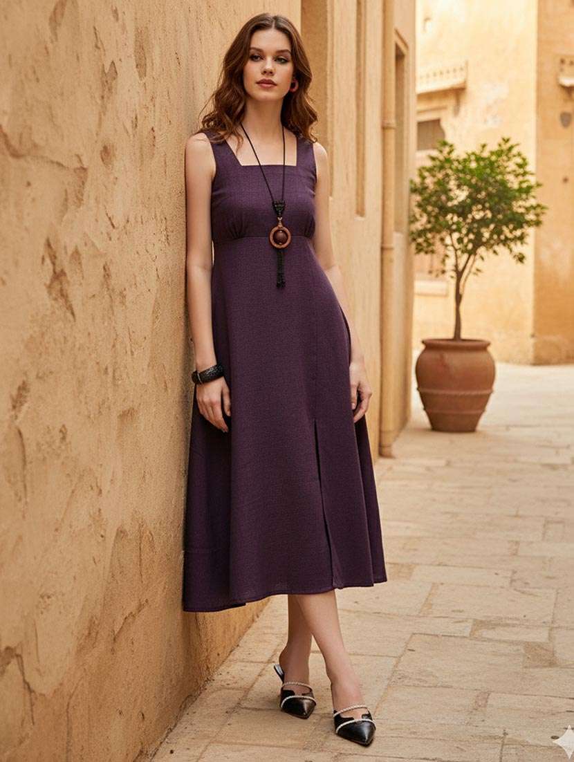 Women Solid Sleeveless Fit And Flare Dress - 22541174 -  Standard Image - 3