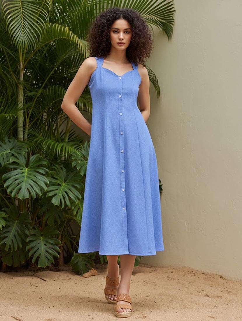 women solid sleeveless a-line dress - 22541195 -  Standard Image - 3
