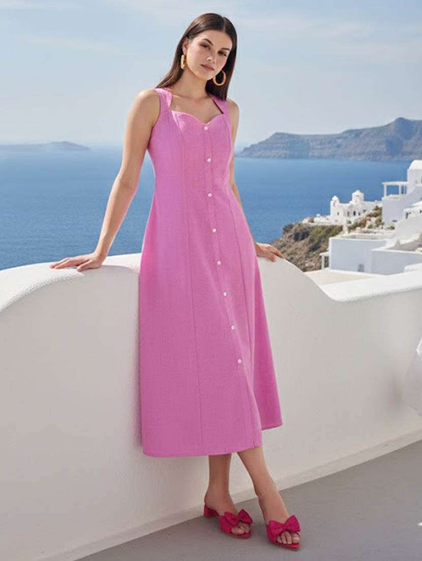 women solid sleeveless a-line dress - 22541198 -  Standard Image - 3