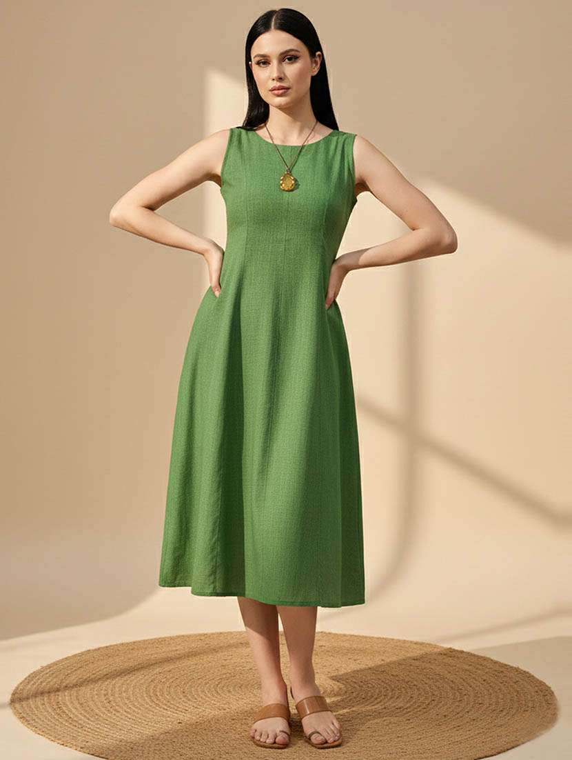 women solid sleeveless fit and flare dress - 22541201 -  Standard Image - 3