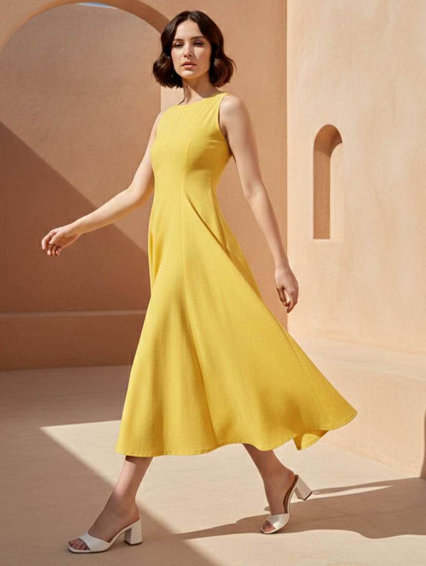 Women Solid Sleeveless Fit And Flare Dress - 22541202 -  Standard Image - 3