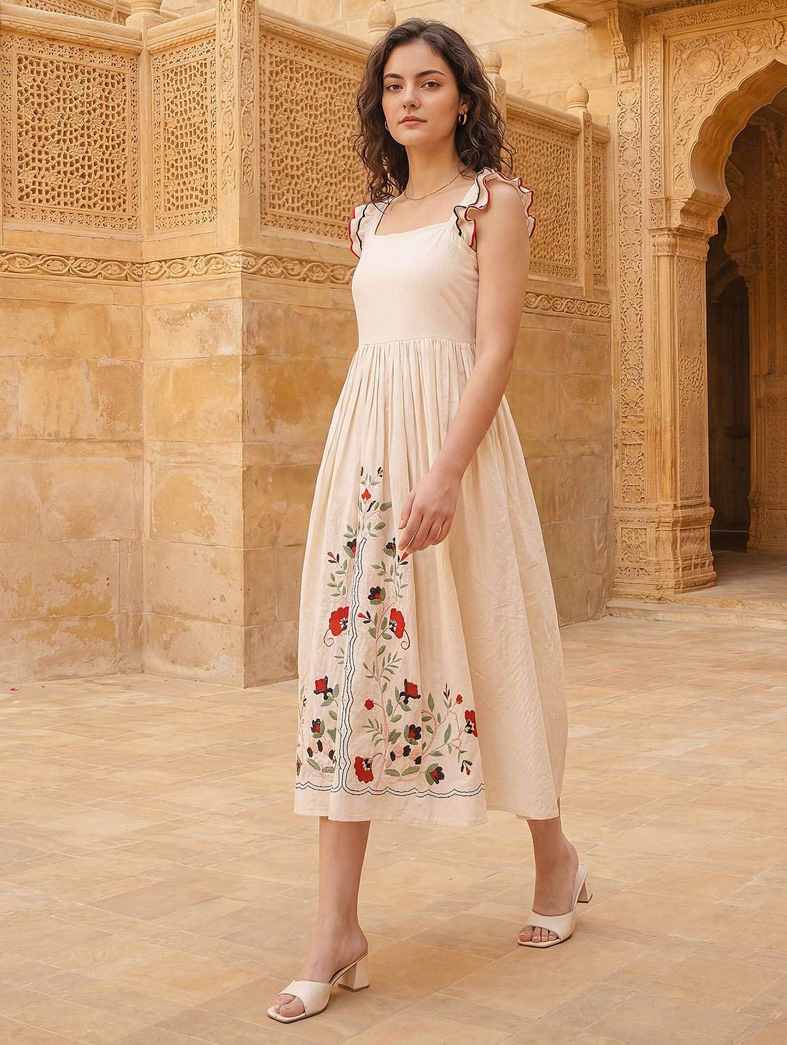 women printed sleeveless fit and flare dress - 22541203 -  Standard Image - 3