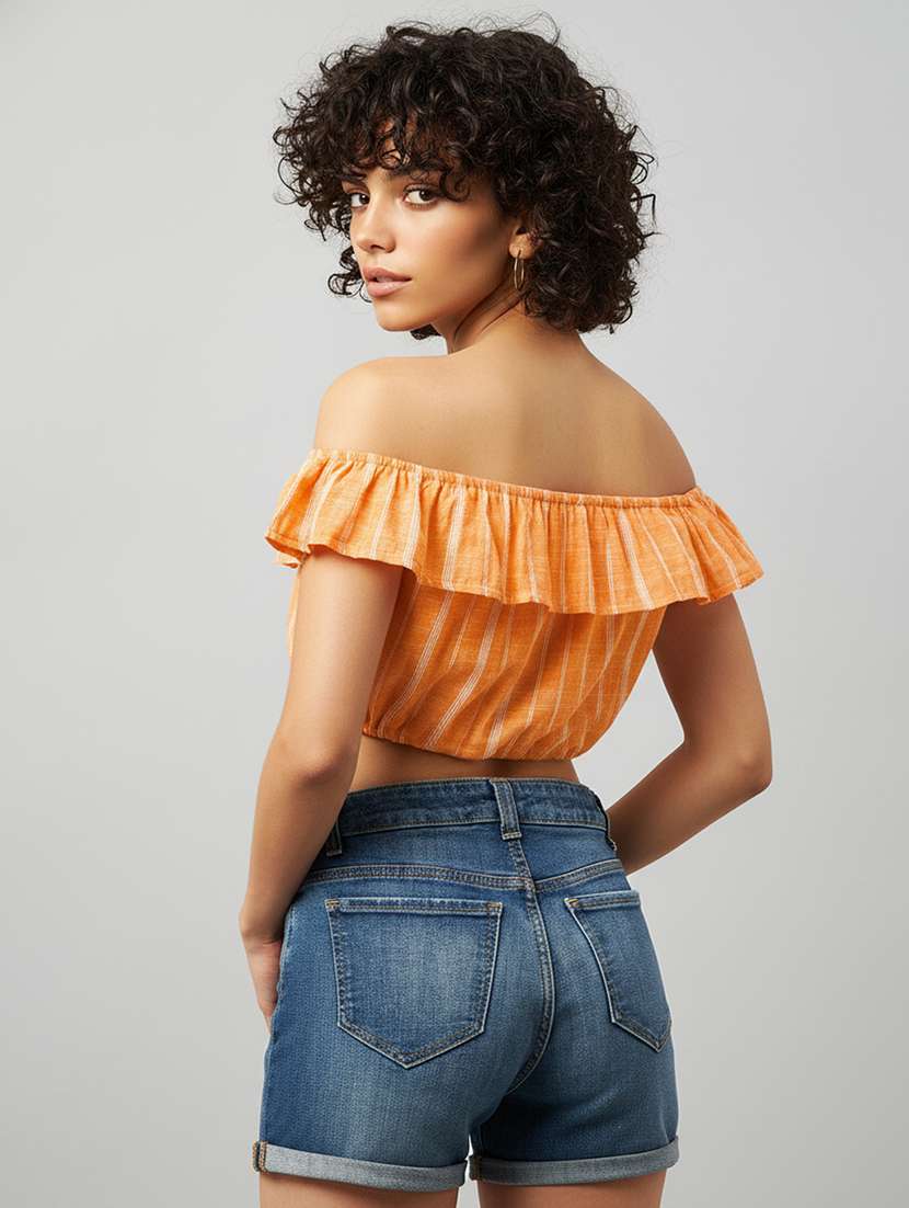 women printed off shoulder crop top - 22541206 -  Standard Image - 3