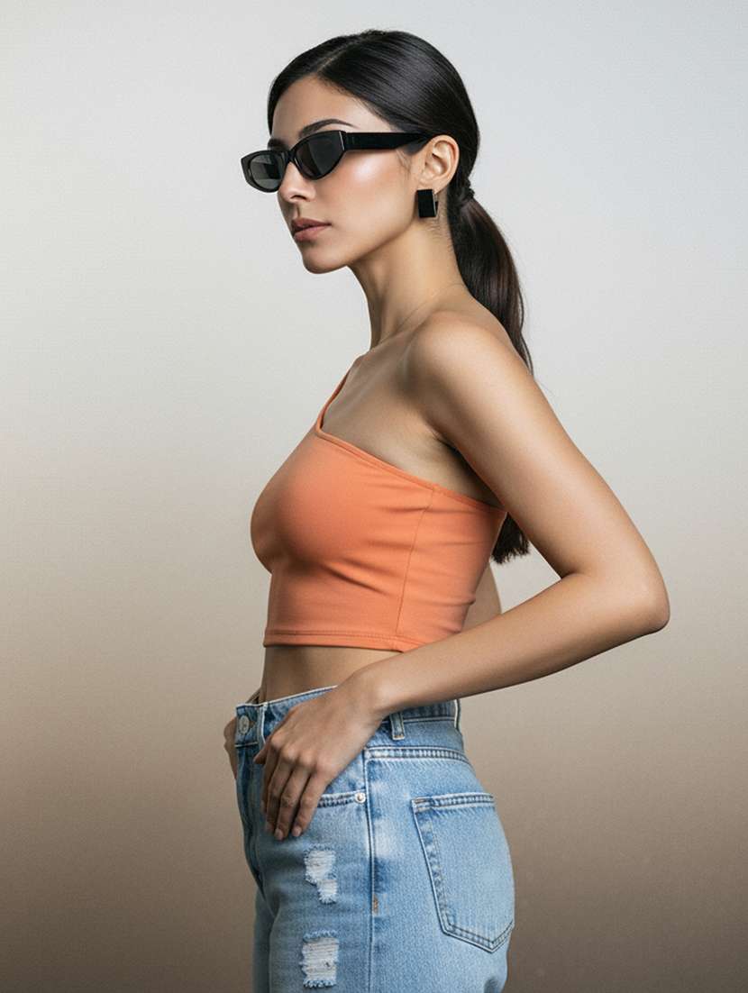 women solid single shoulder crop top - 22541209 -  Standard Image - 3