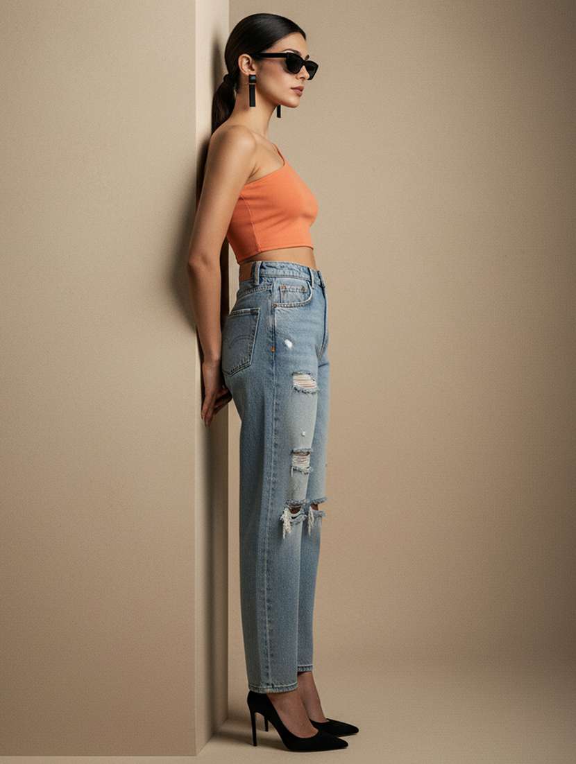 women solid single shoulder crop top - 22541209 -  Standard Image - 5