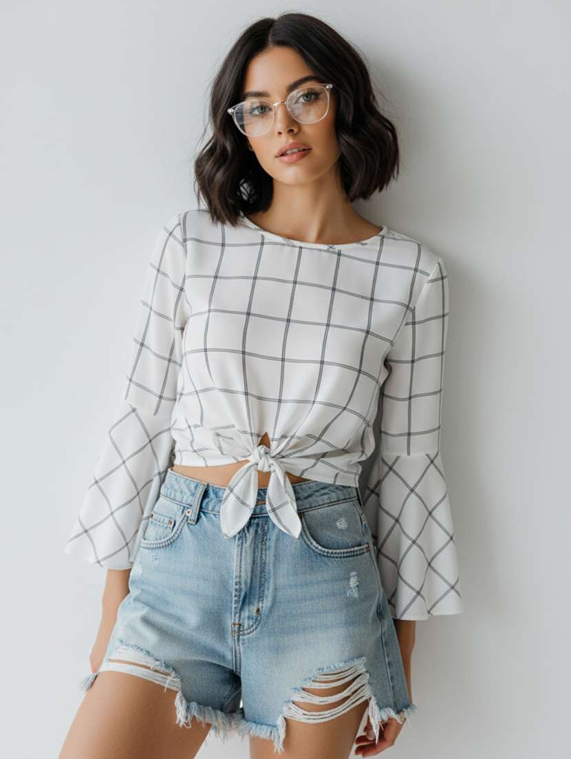 women printed round neck crop top