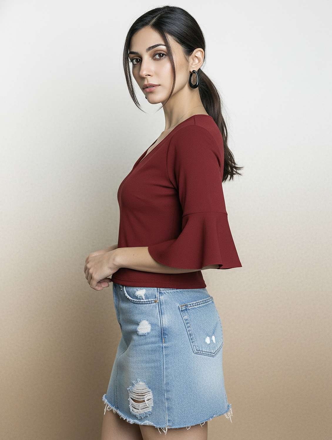 Women Solid V Neck Regular Top - 22541219 -  Standard Image - 3