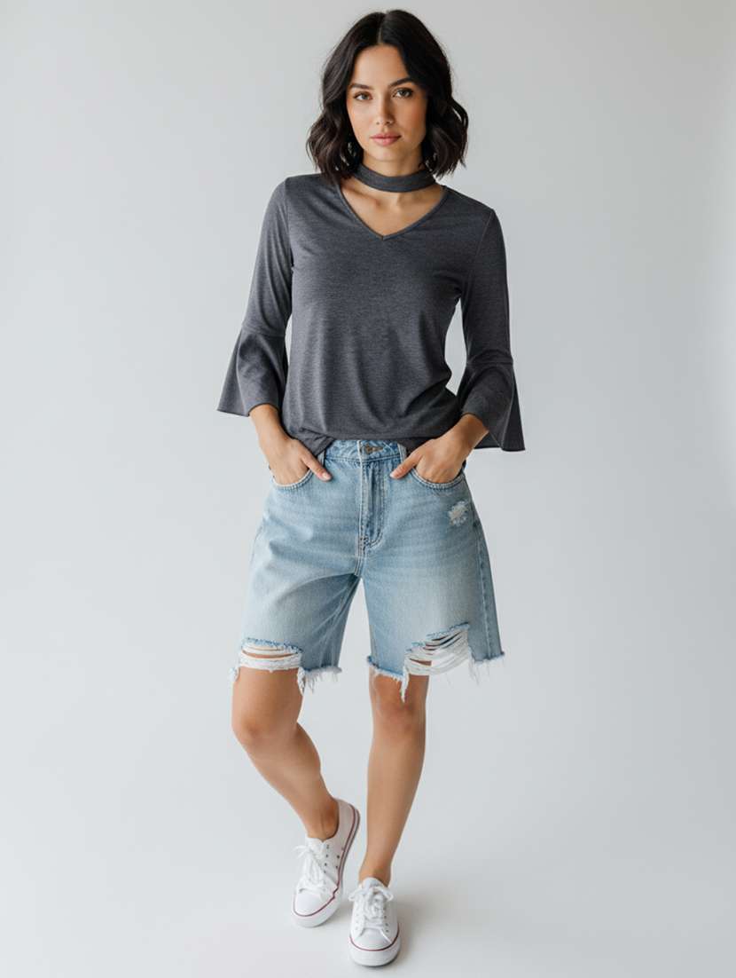 women solid choker neck regular top - 22541221 -  Standard Image - 5