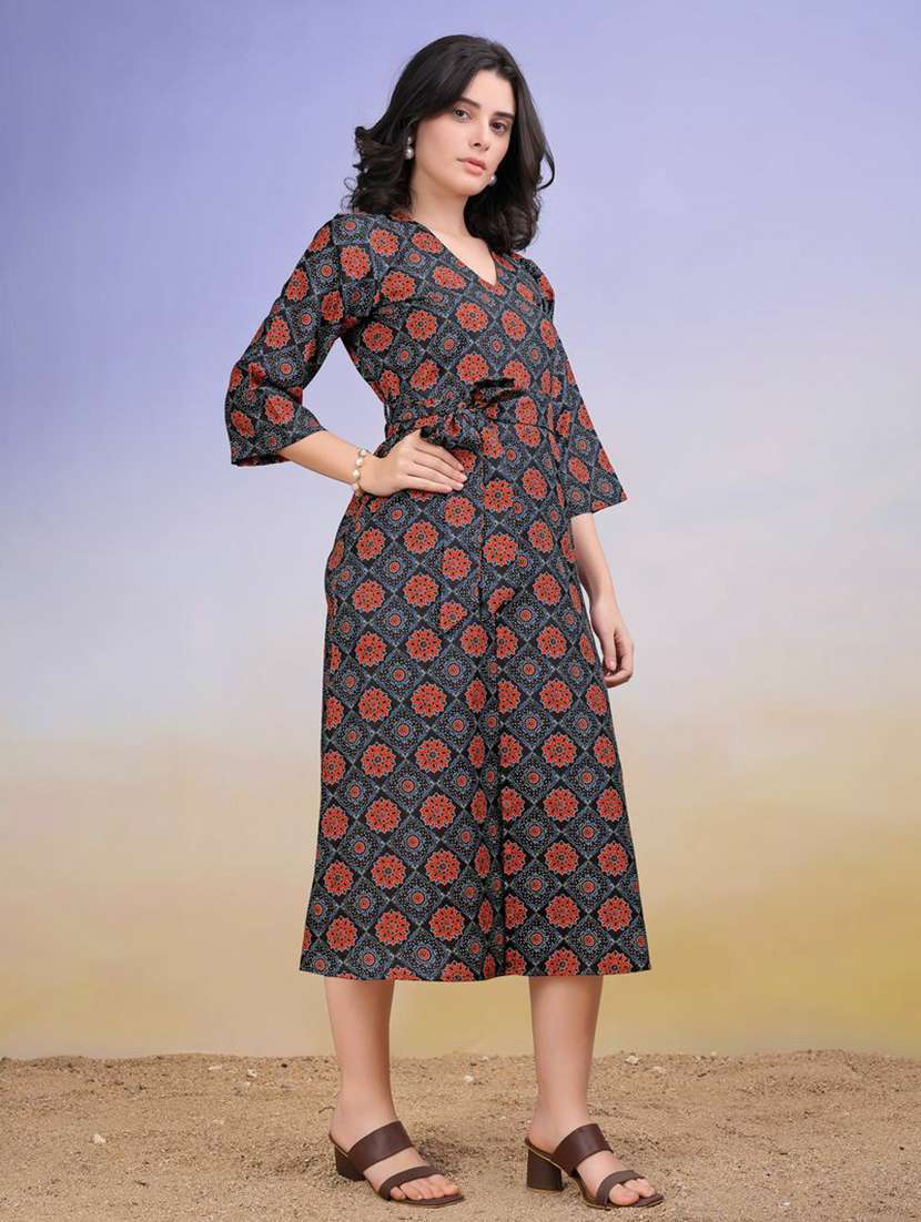 women printed v neck a-line dress - 22541234 -  Standard Image - 3