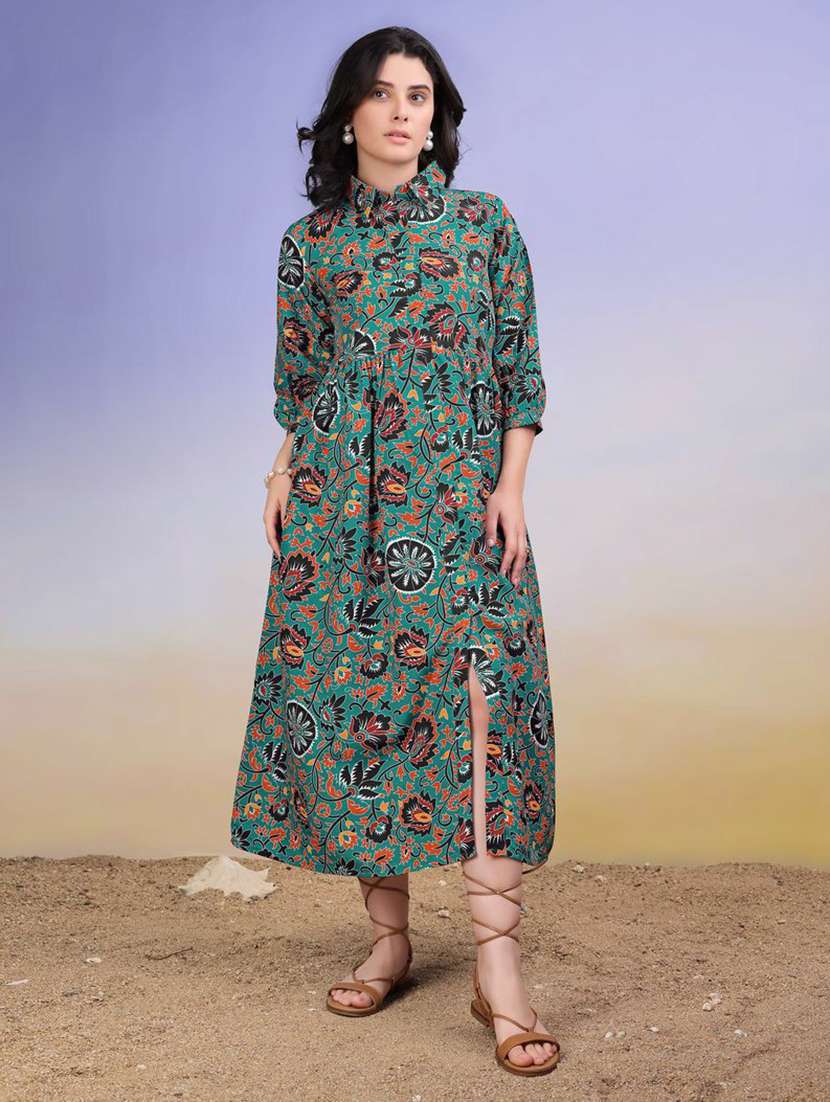 women printed collared fit and flare dress - 22541239 -  Standard Image - 3