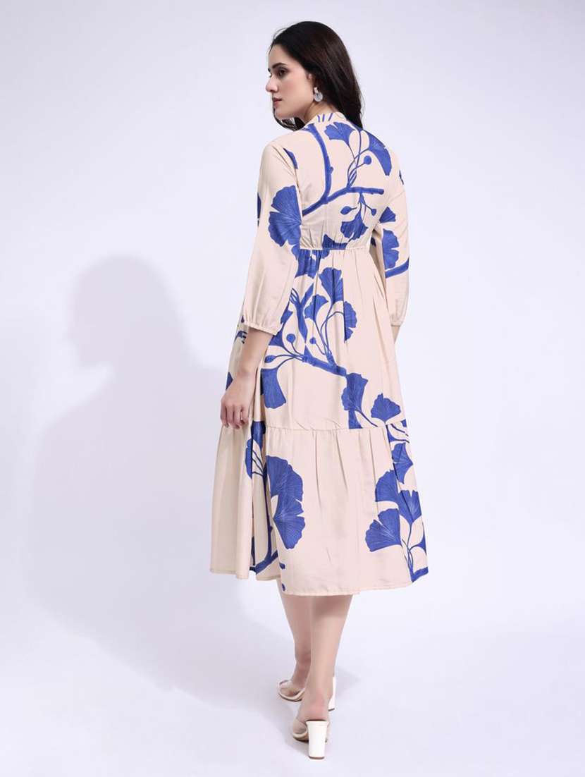 women printed mandarin neck tiered dress - 22541256 -  Standard Image - 3