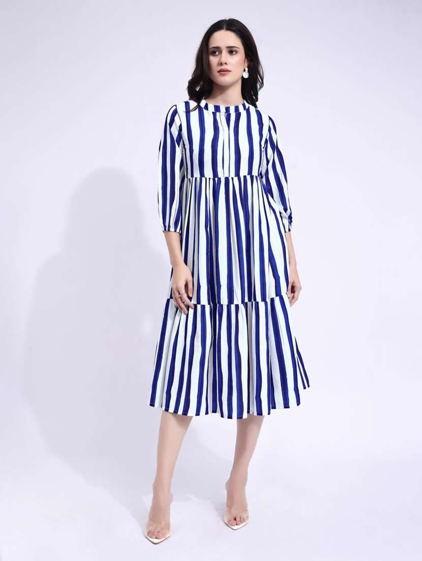 women printed mandarin neck tiered dress
