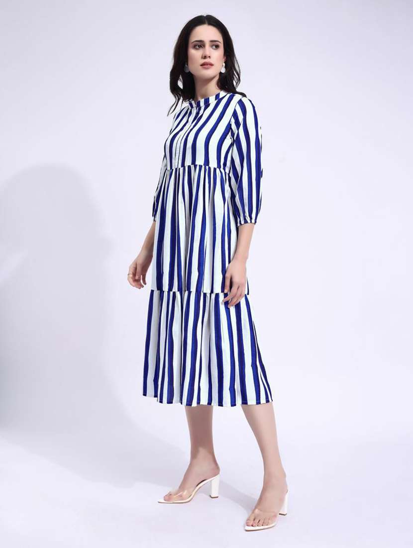 women printed mandarin neck tiered dress - 22541260 -  Standard Image - 3