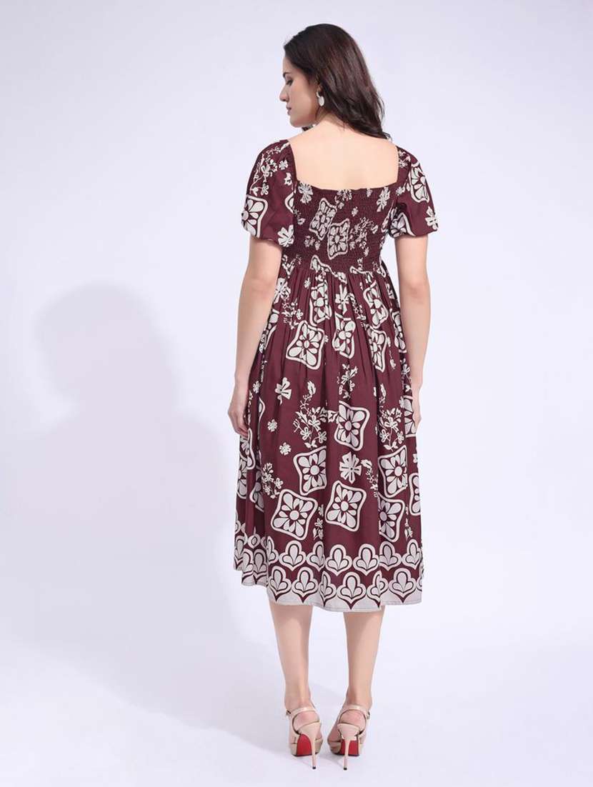 women printed square neck fit and flare dress - 22541262 -  Standard Image - 3