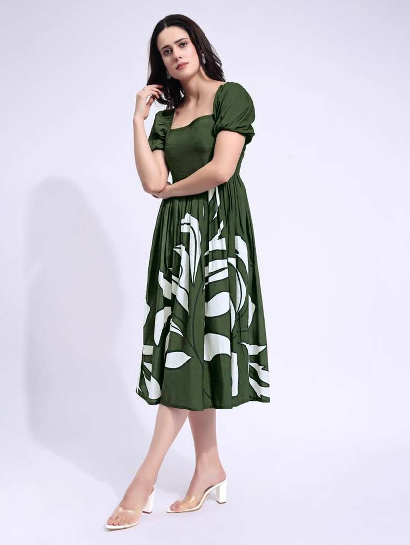 women printed square neck fit and flare dress - 22541265 -  Standard Image - 3