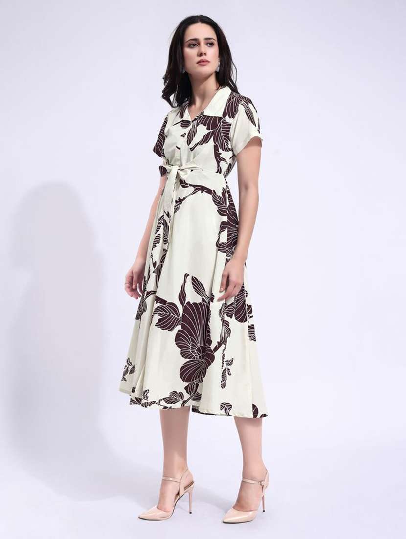 women printed collared fit and flare dress - 22541266 -  Standard Image - 3