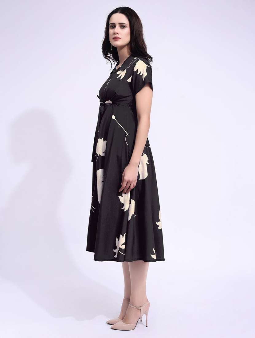 women printed collared fit and flare dress - 22541269 -  Standard Image - 3