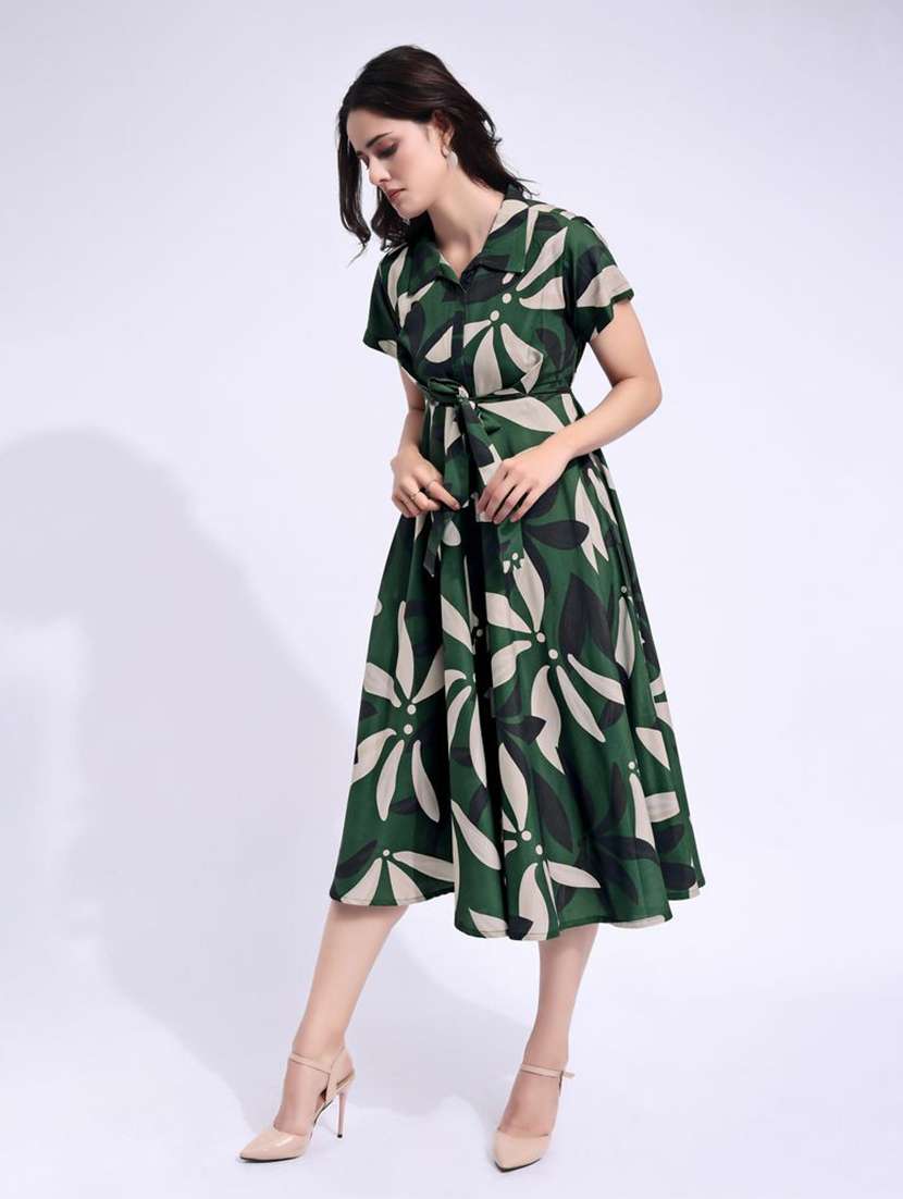 women printed collared fit and flare dress - 22541270 -  Standard Image - 3
