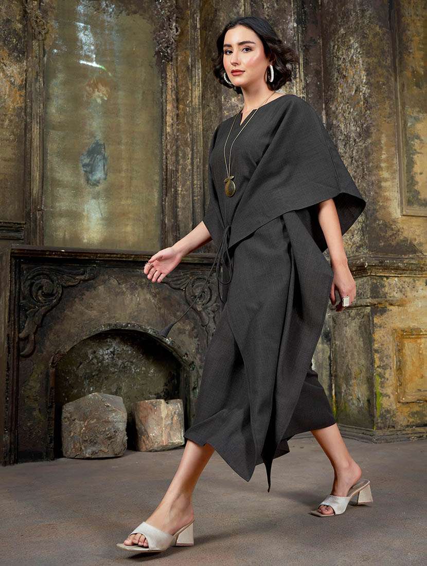 women solid kimono sleeve kaftan dress - 22541280 -  Standard Image - 3