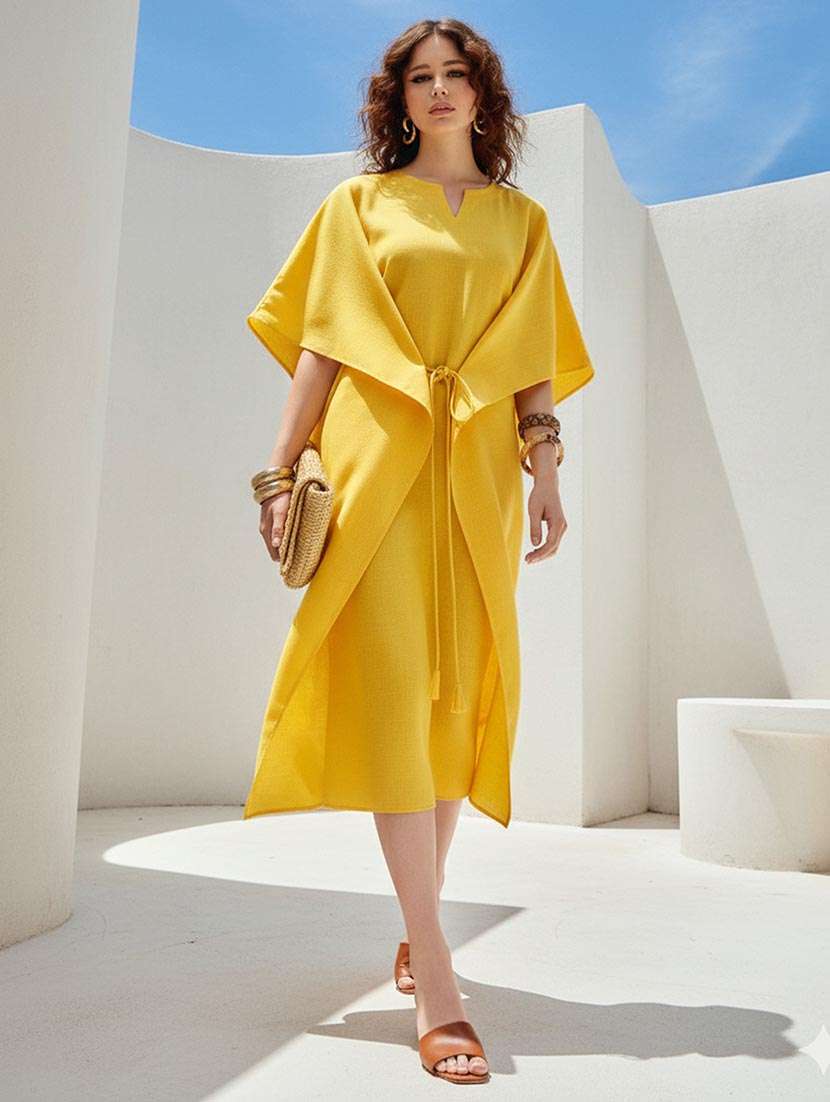 women solid kimono sleeve kaftan dress - 22541281 -  Standard Image - 3
