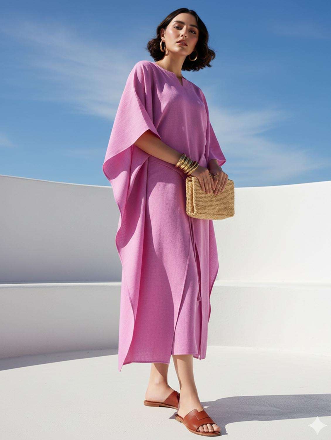 women solid kimono sleeve kaftan dress - 22541282 -  Standard Image - 3