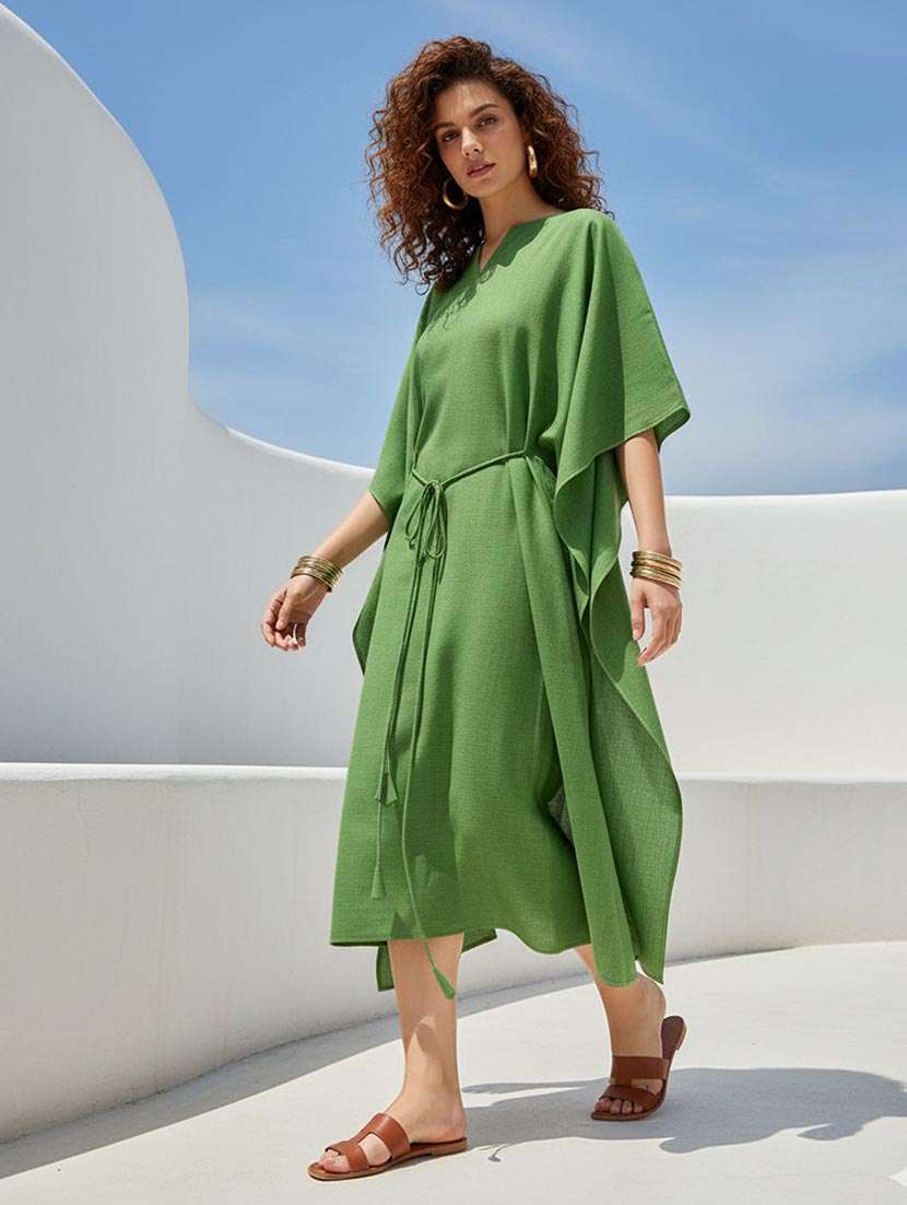 women solid kimono sleeve kaftan dress - 22541283 -  Standard Image - 3