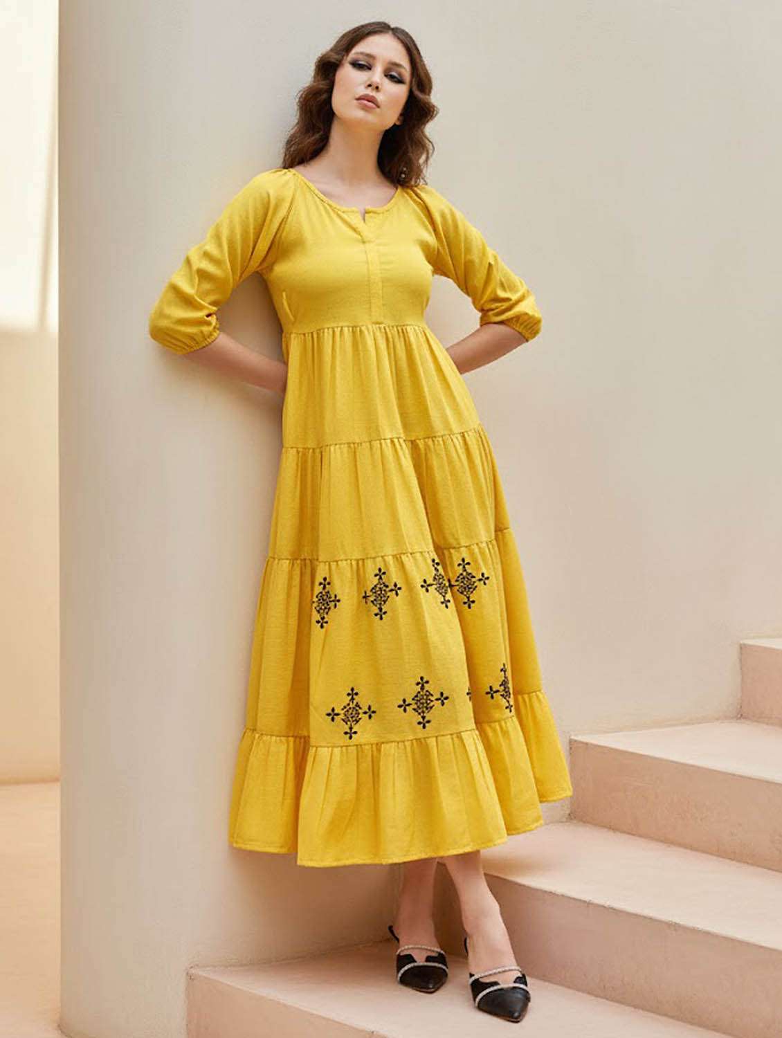women embroidered notch neck tiered dress - 22541284 -  Standard Image - 3