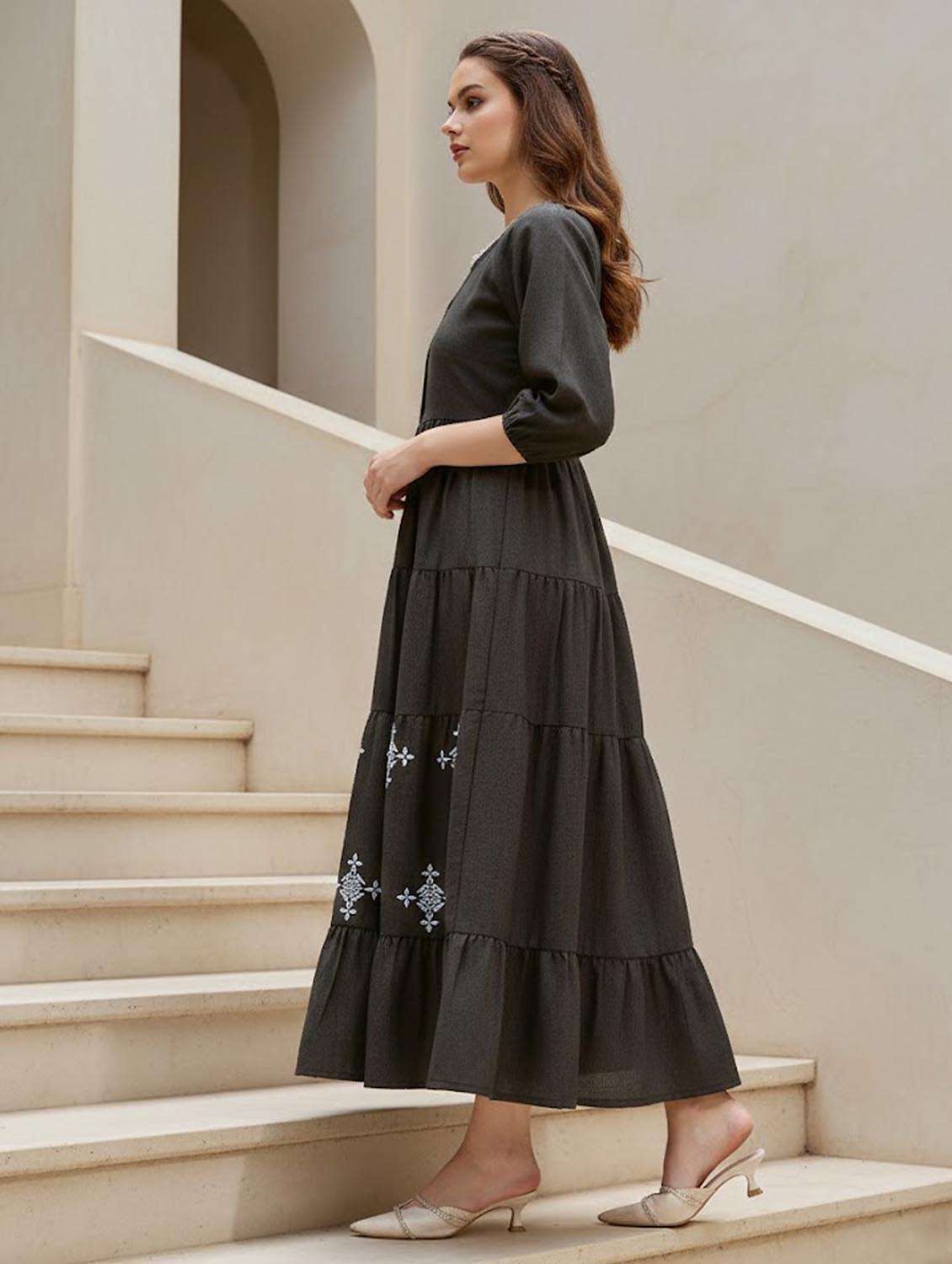 women embroidered notch neck tiered dress - 22541287 -  Standard Image - 3