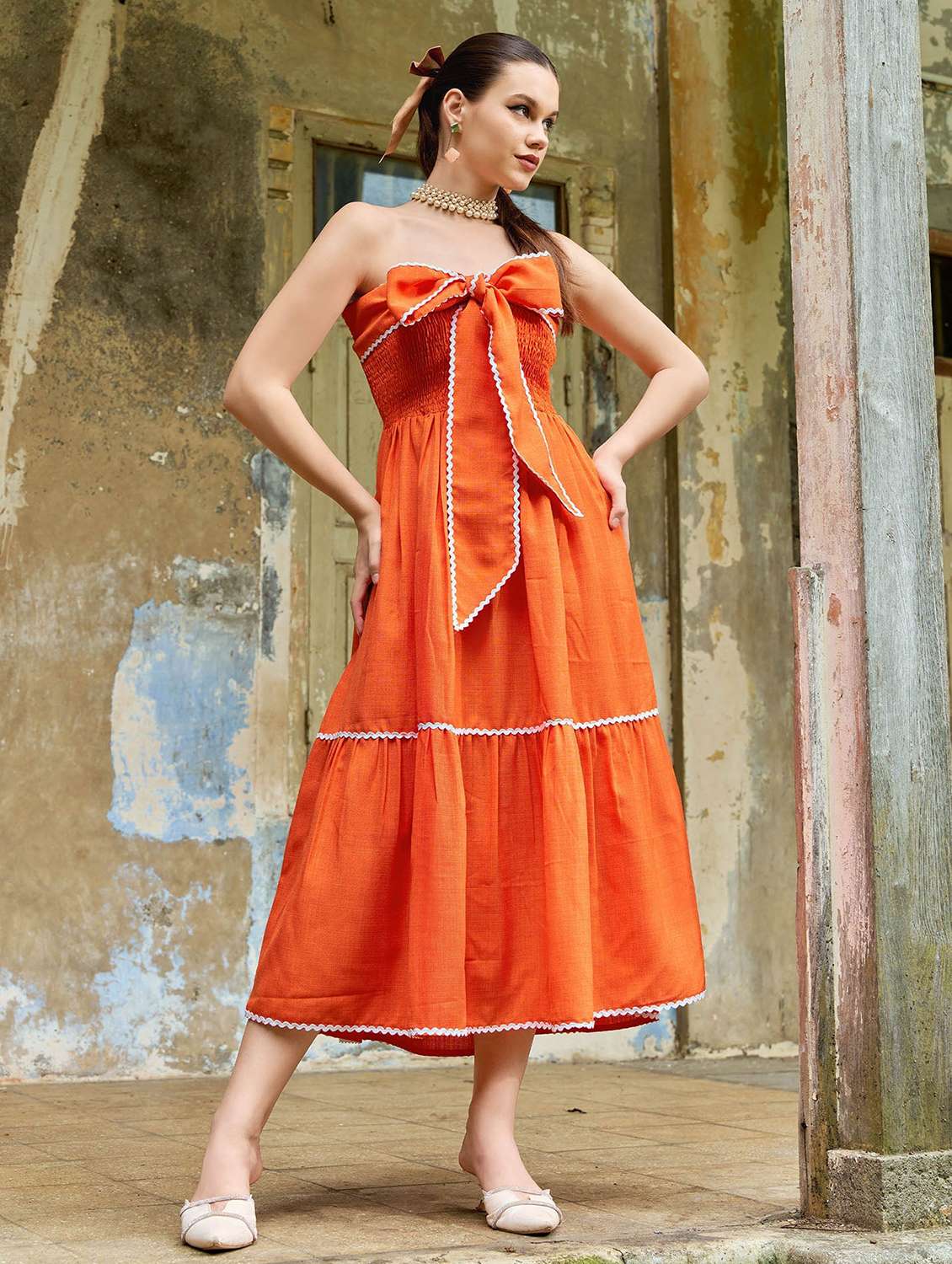women solid with work off shoulder tiered dress