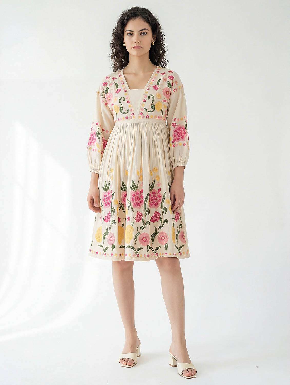 women embroidered square neck fit and flare dress - 22541300 -  Standard Image - 3